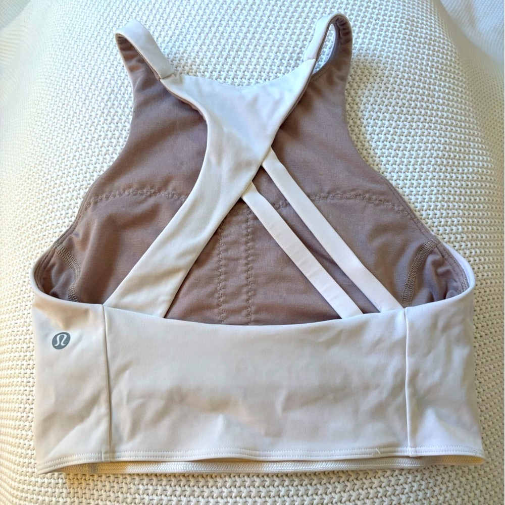 Lululemon High Neck Asymmetrical Back Straps Cream Sports Bra